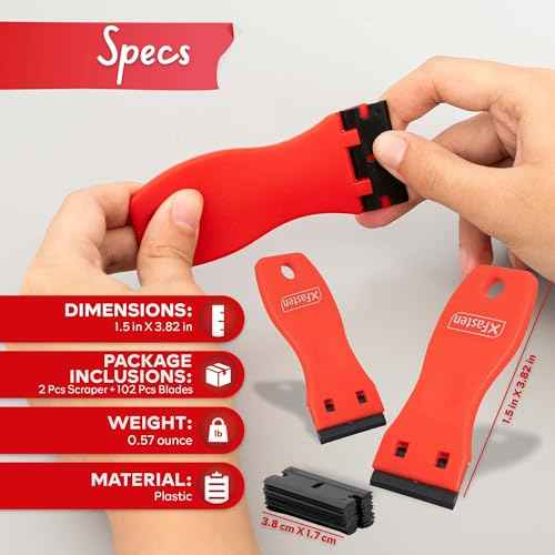 XFasten Plastic Razor Blade Scraper Tool 2PCS Sticker Scraper Tool with 100PCS Plastic Razor Blades, Plastic Scraper Tool for Glass, Plastic Scrapers Non Scratch for Decal Adhesive Sticker