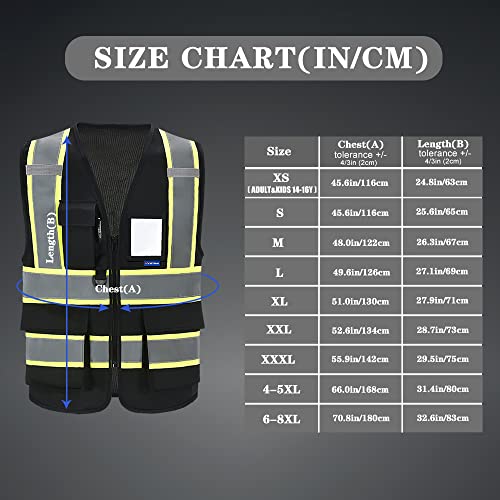 AYKRM Security Vest for Men Women 7 Pockets High Visibility Reflective Safety Vest Front Zipper Meets ANSI/ISEA