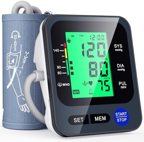 Blood Pressure Monitors for Home Use, Digital Blood Pressure Machine with 3-Color Backlit Hypertension Display, Upper Arm Large Cuff (8.7"-16.5" Adjustable) 2x99 Memory,Easy to use/Travel Black