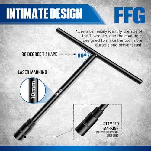 FFG T - Handle Metric Socket Wrench 6- Point 10mm Chrome Vanadium Steel T Handle Wrench Hex Socket For Car Motorcycle Dirtbike Repair
