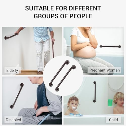 2 Pack 16 Inch Grab Bars for Wall Oil Brown, Safety Shower Grab Bars for Seniors Elderly Handicapped, Handicap Grab Bars for Shower with Concealed Screws, Tesuchan
