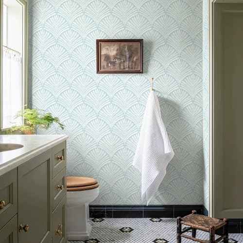 Ismoon Modern Peel and Stick Wallpaper Removable Geometric Wallpaper Boho Blue Contact Paper Leaf Self-Adhesive Decorative Wallpaper for Bedroom Bathroom Cabinets Decor Vinyl 16.1inx78.7in