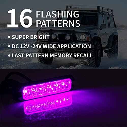 FXC 2pack 6-LED Strobe Light Purple Waterproof Emergency Beacon Flash Lights,Purishion Caution Bar 16 Patterns Flashing Car SUV Pickup Truck Van Vehicle POV