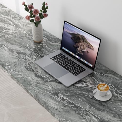 LACHEERY Dark Grey Marble Contact Paper for Countertops Matte Silver Gray Marble Contact Paper Peel and Stick Marble Countertop Waterproof Self Adhesive Marble Wallpaper for Walls Cabinets 15.8"x80"