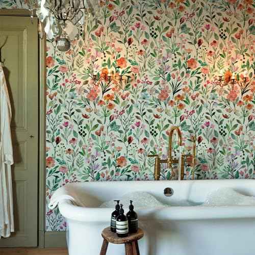 GaliGali Peel & Stick Wallpaper, Watercolor Floral Self-Adhesive, Contact Paper for Bathroom Walls & Cabinets, Vinyl Waterproof, 17.3" x 118", NO.WA05004H-3