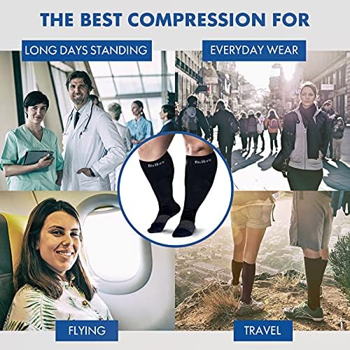 Knee High Compression Socks 15 To 20 mmHg For Everyday Use Improves Blood Circulation, Relieves Pain & Swelling SIze 7X Large, Black 1 Pair