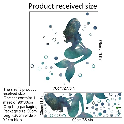 Starry Sky Mermaid Wall Decals and Stickers - Peel and Stick DIY Removable Green Bubbles Vinyl Wall Art Decor for Kids Baby Bedroom Nursery Bathroom Door DT-1912