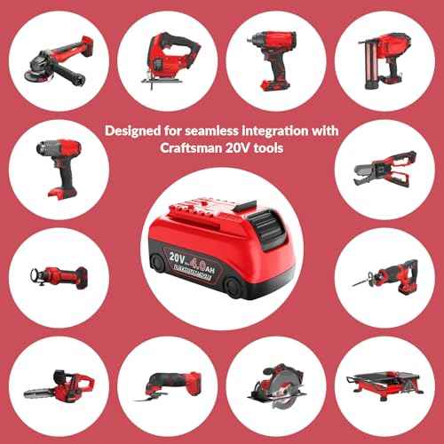 Amityke Replacement for Craftsman 20V Battery 1Pack 4.0Ah V20 Battery& Charger Kit -Compatible with CMCB202, CMCB204, CMCB206, CMCB201, CMCB100, CMCB1