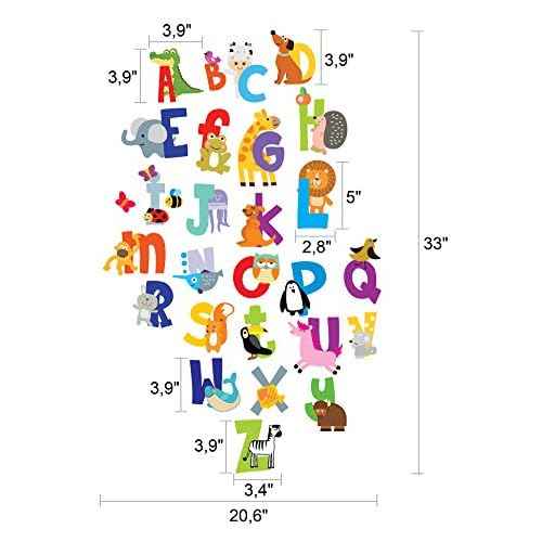 ABC Wall Decals - Alphabet Educational Animal Stickers - Classroom Decor - Playroom Decals for Wall - Animal Letters to Stick Kindergarden - Bedroom Stickers Kids ABC Lettering - [Gift Included]!