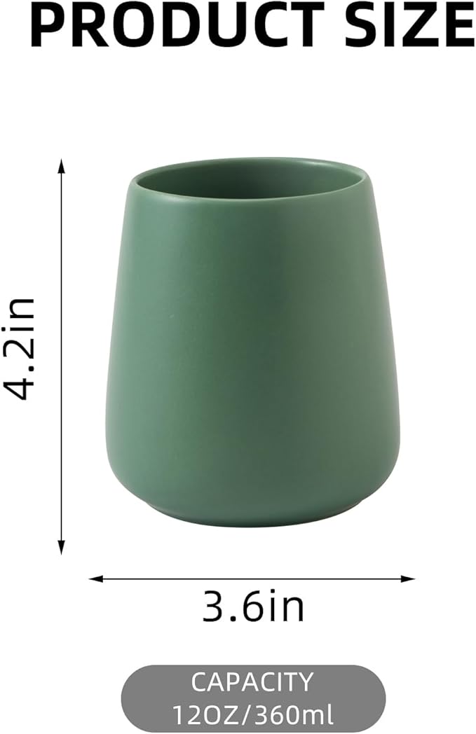 Green Toothbrush Holder for Bathroom - Ceramic Tooth Brushing Holders, Toothbrush Cup, Toothpaste Organizer for Bathroom Countertop, Makeup Brush Holder, Pen Holder for Home Desktop Storage