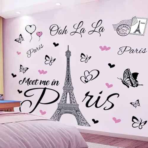 Paris Tower Wall Decal Paris Eiffel Tower Wall Sticker Vinyl Eiffel Tower Peel and Stick Wall Decals Removable Self-Adhesive Stickers Paris Tower Wall Decor for Bedroom Kitchen Office Background Livin