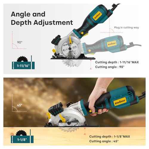 Enventor Mini Circular Saw, 5.8A 4-1/2" Electric Circular Saws with 6 Saw Blades, Laser Guide, Max Cutting Depth 1-11/16"(90¡Æ), 1-1/8"(45¡Æ) for Soft Metal, Wood, Tile, Drywall, Plastic Cutting