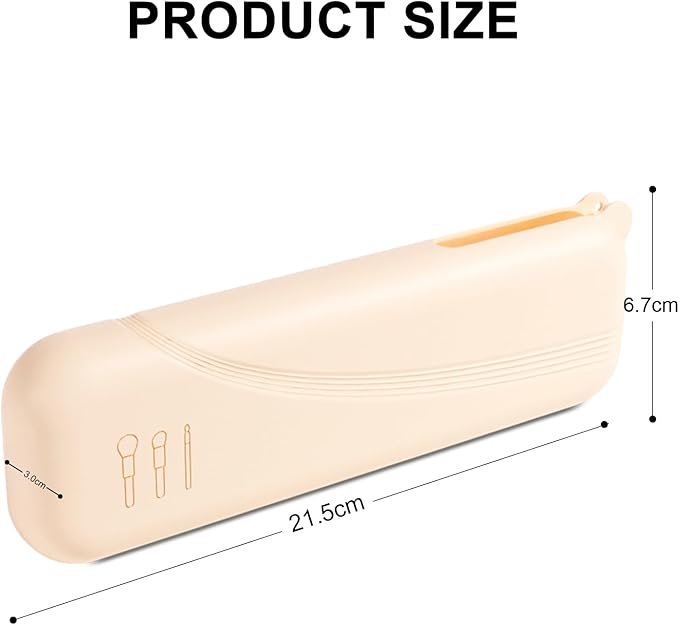 Silicone Makeup Brush holder travel case,Large makeup brush bag with Half-open Snap Design, Anti-fall Out vanity organizer for Toothbrushes,lipstick,eyebrow pencil,BB Cream,Liquid Foundation (Beige)