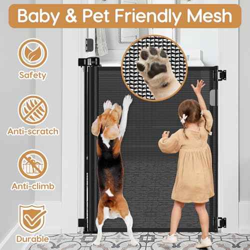 42 Inch Extra Tall Baby Gate 0"-39" Wide Narrow Baby Gate for Stairs Extra Tall Retractable Dog Gates for Doorways Pet Gate Indoor Mesh Gate for Kids Dog Gates for The House, Black