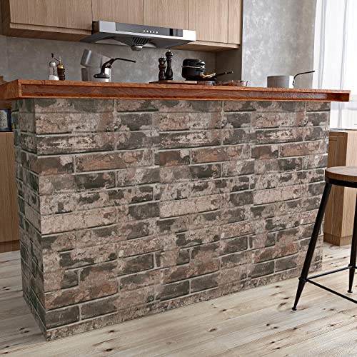 VaryPaper Vintage Brown Brick Wallpaper Peel and Stick 3D Textured Brick Contact Paper for Walls Removable Waterproof Self Adhesive Brick Wall Paper for Kitchen Backsplash Fireplace 15.7''x78.7''