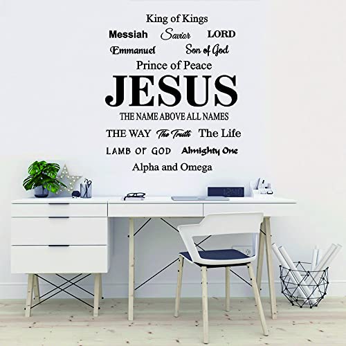 Jesus Wall Decal - Religious Quotes and Lord Lettering Sticker - Removable PVC Wall Decor for Church, Living Room and Study - (son of godsavioremmanuellamb of godAlpha and Omega~KIing of