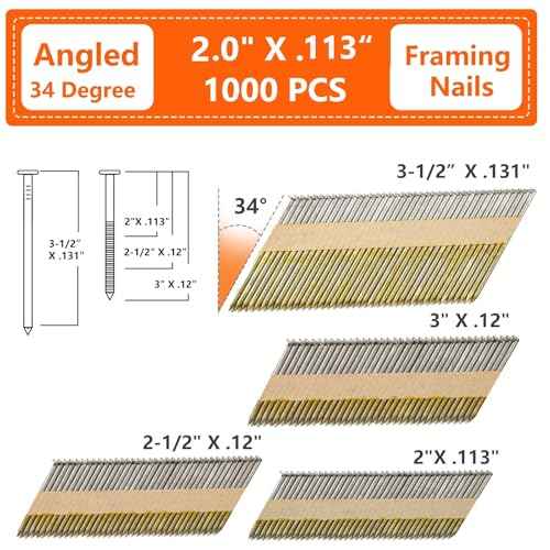 30-34 Degree Framing Nails 2"X.113" Ring Shank 1000 Count, D Head Hot Dipped Galvanized Paper Tape Strip Nails, for 30 to 34 Degree Framing Nailer