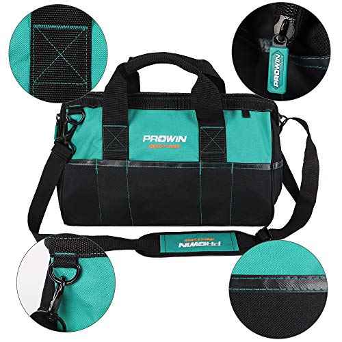 Prowin 16-inch Wide Mouth Tool Bag Multi-pocket Tool Organizer with Adjustable Shoulder Strap, Tool Tote Bag for Men