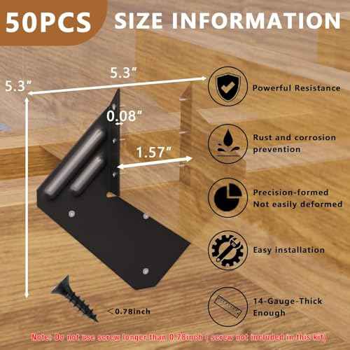 50pcs Hurricane Ties for Rafter, 14-Gauge Hurricane Straps Brackets Fit 2x4, 2x6 Truss to Rafter Connector, Hot Dip Galvanized Black Joist Hangers for Roofing Wood Timber, Hurricane Clips with Gloves