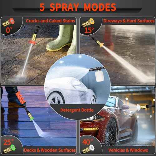 Pressure Washer, Max 2.4 GPM with Foam Cannon & 4 Nozzle Tips, Power Washer for Cars, Fences, Driveways, Home, Patios - Powerful Power Washers Electric Powered