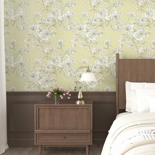 Cream Yellow Floral Peel and Stick Wallpaper Vintage Peony Flower Contact Paper Self Adhesive Botanical Removable Wallpaper for Bedroom Cabinets Nursery Countertop Wrap Princess Wall Paper
