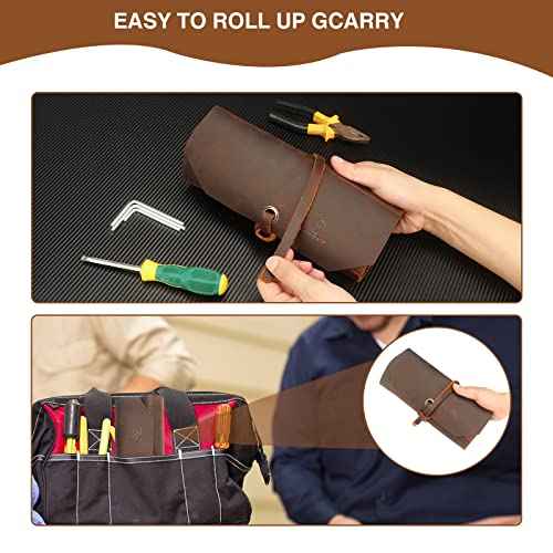 Kosibate Tool Roll Up Bag,Leather Tool Chisel Bag/Wrench Roll Pouch,Portable Woodworking Organizer Tote