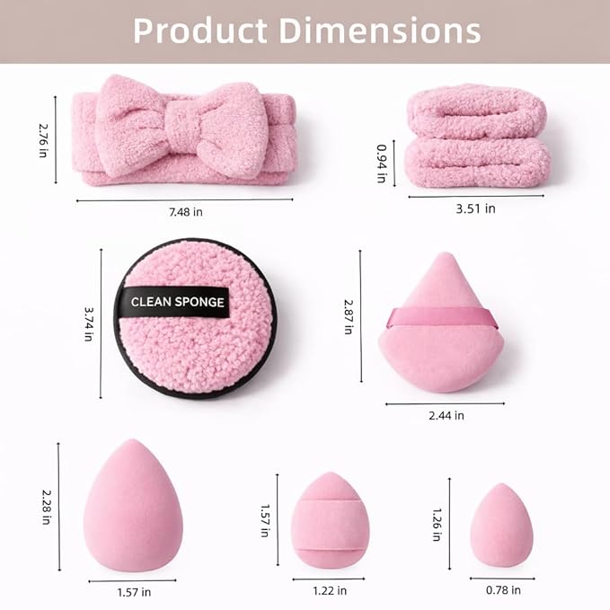 20 Pcs Makeup Sponges Set Beauty Blender Triangle Puffs Mini Sponge Spa Headband & Wristband Remover Pad Cosmetic Applicator for Powder Foundation Liquid Cream Multi - Functions Kit (Pink)