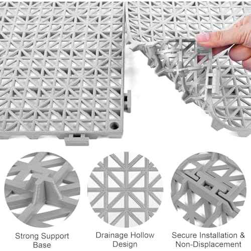 MYFAMIREA Modular Interlocking Cushion 24 Pack 11.8" x 11.8" Rubber Floor Tiles Non-Slip Splicing Drainage Mats for Deck, Pool, Outdoor Shower, Patio, Balcony, Indoor Bathroom, Kitchen, Yard (Gary)