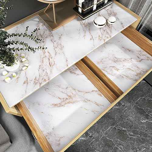Wallercity White/Gold Marble Contact Paper for Countertops Matte Peel and Stick Granite Wallpaper for Cabinets Drawers Vinyl Self Adhesive Wallpaper for Bathroom Kitchen Backsplash Table 15.8''x78.7''
