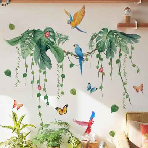 Lush Tropical Wall Decals with Jungle Vines Palm Leaves Removable Peel and Stick Wall Art for Nursery Living Room Office Bohemian Decor