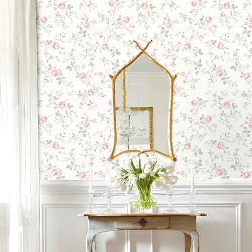 Floral Peel and Stick Wallpaper Boho Flower and Leaf Contact Paper Removable Self Adhesive Waterproof Wall Paper for Decorative Bedroom Bathroom Home Wall Furniture Decal 17.32inW 118.11inL