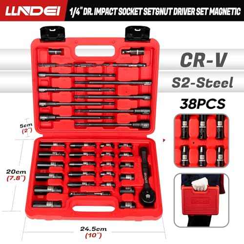 LLNDEI 1/4" Drive Socket Set & Nut Driver Set 38PCS,1/4-Inch Sockets Deep&Shallow SAE 5/32" to 9/16"? with Ratchet, Hex Shank 6" Long Nut Drivers(1/4" to 9/16") for Drill Bits(PH1 PH2)