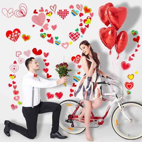 Capoda 196 Pcs Valentine's Day Wall Decals Removable Love Heart Wall Stickers Red Heart Window Stickers Wedding Anniversary Romantic Love Decoration Party Decor for Holiday Living Room Art Decor Home