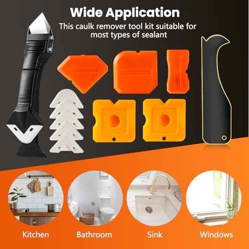 3 in 1 Silicone Caulking Tools£¨Stainless Steelhead), 12pack, Caulk Remover Tool Kit with Replace Silicone Padsgood Pads and Caulk Finishing Tools, Caulking Tool Kit for Kitchen, Bathroom