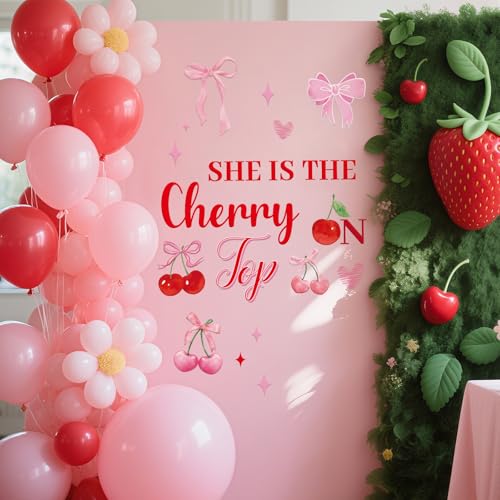 She's The Chery on Top Decal for Backdrop Arch - CherriesTheme Baby Shower Background Wall Decor, Cherries Themed Birthday Bridal Shower Bachelorette Party Decorations