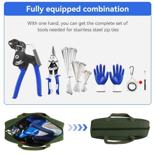 Metal Zip Ties Cutter Stainless Steel Cable Tie Gun Kit Assortment With 150pcs Stainless Steel Zip Ties Heavy Duty Outdoor For Chain Link Fence Parts Exhaust Wrap