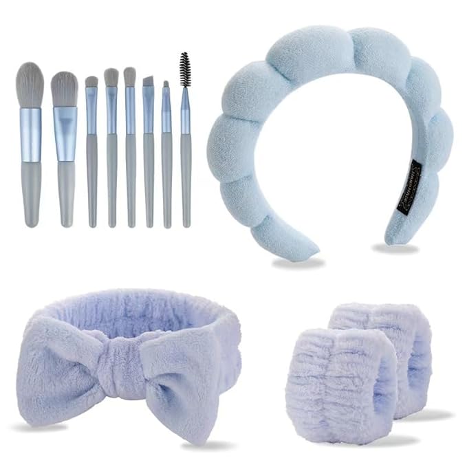 CAZYTOYZ Sponge Spa Headbands for Women Wristband Set Puffy Makeup Brush Headband Set for Washing Face Soft Towel Skin Care Head Band Cute Hair Band Shower