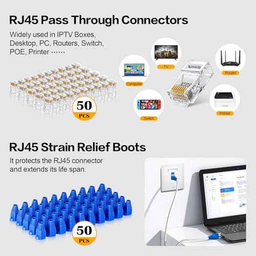 RJ45 Crimp Tool Kit Pass Through Crimper RJ45 Crimping Tool Stripper Cutter Crimper All-in-One for 8P RJ45 Cat5 Cat5e Cat6 6P RJ11/12 Telephone Connectors Network Enthernet Crimper kit (2)