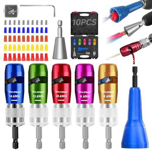 Wire Stripper Twister Tool for Drill,2025 Upgraded Wire Stripping Tool & Wire Twisting Connector for Cutters 6-14 AWG, 10 In 1 Professional Electrician 50 PCS Wire Nut Twister Stripping&Twisting Tool