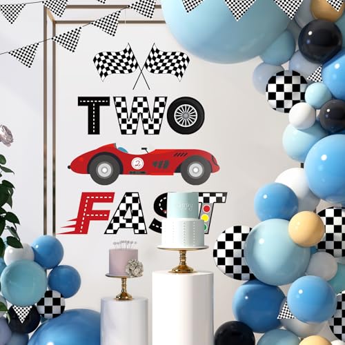 Fast Two Birthday Racing Decal, Racing Second Sticker Photo Prop Racing Party Decor 2 Fast Sign for Backdrop Race Car 2nd Birthday Decorations for Boys