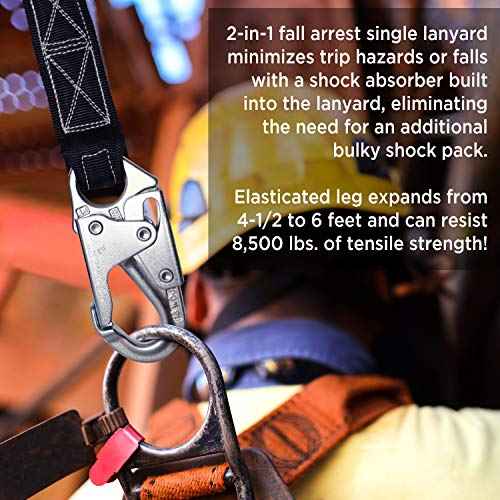 AFP 6 FT Single Leg Internal Shock Absorbing Safety Lanyard with Dual Snap Hooks