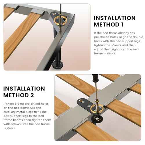 4Pcs Bed Frame Support Leg, Adjustable 13.8" to 23.6", Increase Under-Bed Storage Space, Extra Sturdy Steel Bed Risers with Wider Rubber Base, More Stable, for King/Queen Bed