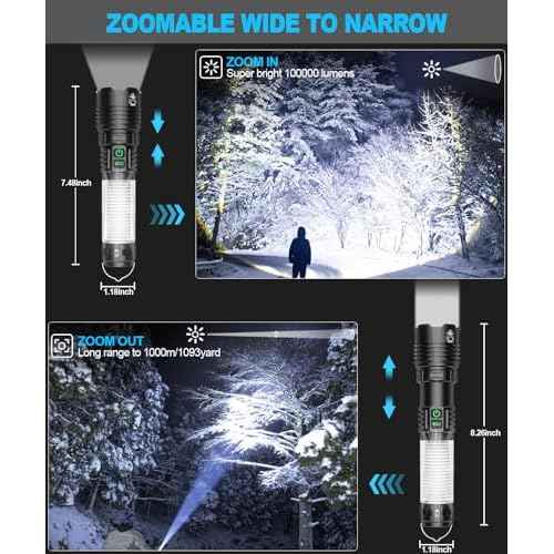 Flashlights High Lumens Rechargeable- Super Bright Tactical LED Flashlight,Powerful USB C Flash Light with 360¡ÆCOB Light, Long Beam 3280Ft,7 Modes,Waterproof Handheld Flashlight for Emergency
