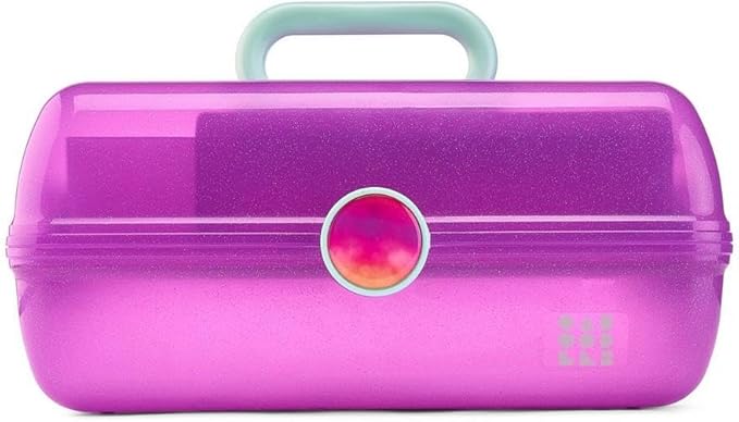 Caboodles On-The-Go Girl Makeup Box, Purple Sparkle, Show Girl Collection, Hard Plastic Makeup Organizer Box, Built-In Mirror, Secure Latch for Safe Travel, Spacious Storage for Large Items