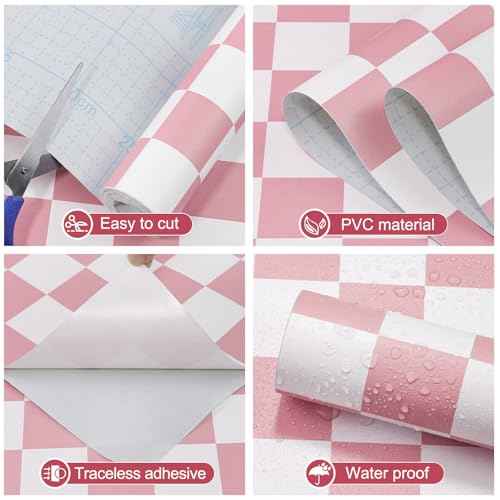 Amiya Checkered Wallpaper Peel and Stick Pink Mosaic Checkerboard Contact Paper 17.3¡±X120¡±Modern Self Adhesive Vinyl Removable Wall Paper for Shelf Liner,Classroom,Cabinets,Living Room