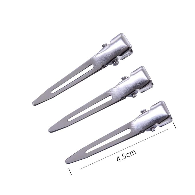50 Pcs 1.77 Inches Single Prong Curl Clips Duck Billed Clips Silver Hair Clips Metal Alligator Hair Pins for Hair Extensions