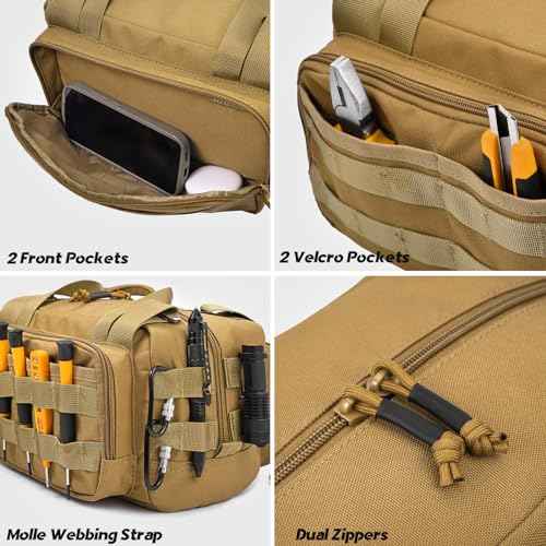 MOZETO 12 inch Tool Bag, Water-Resistant Small Tactical Tool Bag, Durable Handle Tool Bags for Men with Shoulder Strap (Brown)