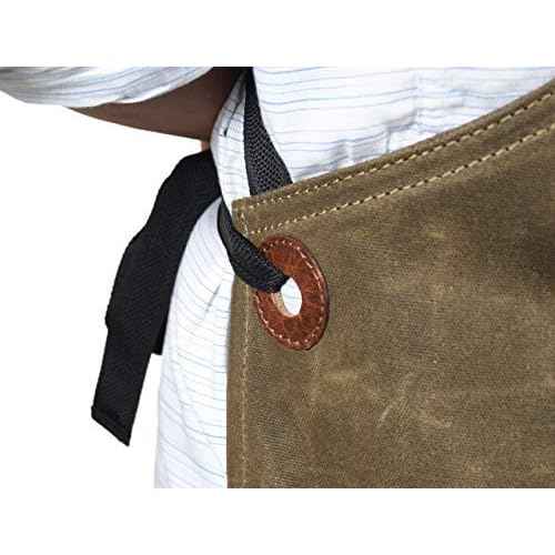 One Size Fits Utility Apron | Adjustable Cross-Back Straps | Multi-Use Shop Apron With Tool Pockets By Aaron Leather Goods (Green, Canvas Leather)