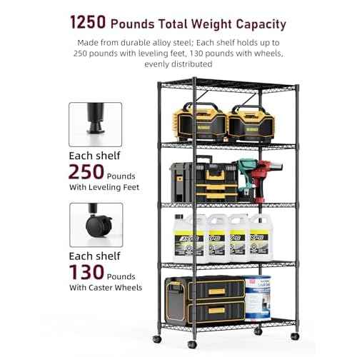 Simple Deluxe 5-Tier Heavy Duty Storage Shelving Unit, 1250 Lbs Loading Capacity, 29.92" W x 13.98" D x 61.02" H, Black