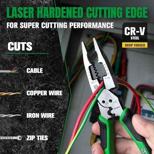 SK 8-Inch Multi-use Long Nose Pliers, Needle Nose Pliers, 7 IN 1, Premium CR-V Steel Construction, Ergonomic Anti-slip Handle for Comfortable Grip